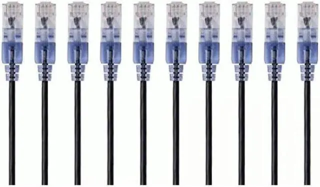 Alt view image 8 of 9 - Monoprice SlimRun Cat6A Ethernet Patch Cable - Network Internet Cord - RJ45, Stranded, UTP, Pure Bare Copper Wire, 30AWG, 6in, Black, 10-Pack