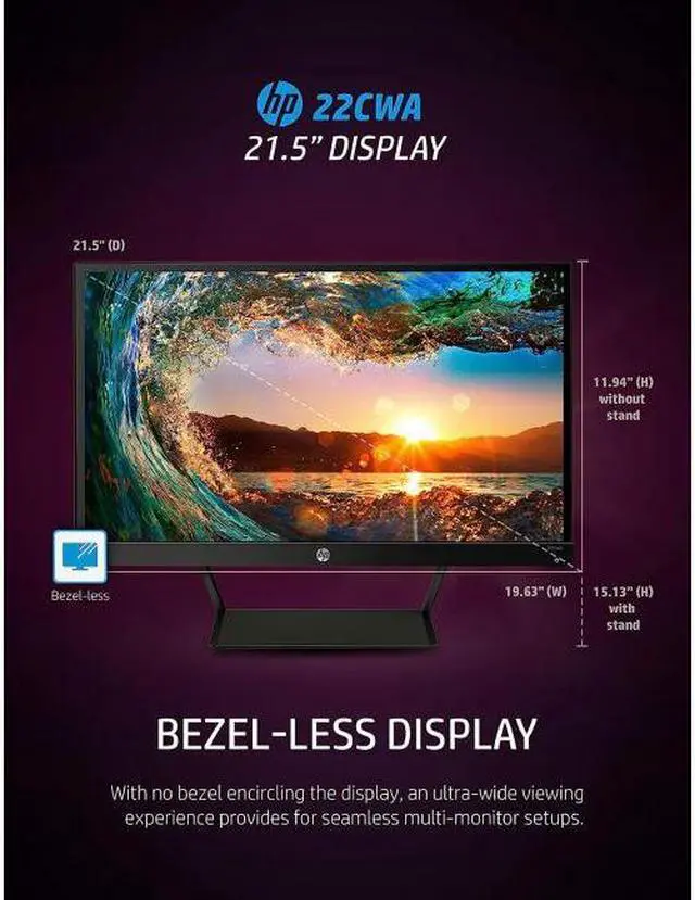 Alt view image 15 of 20 - HP Pavilion 22cwa 21.5" Full HD 1920 x 1080 D-Sub HDMI LED Backlight IPS Monitor