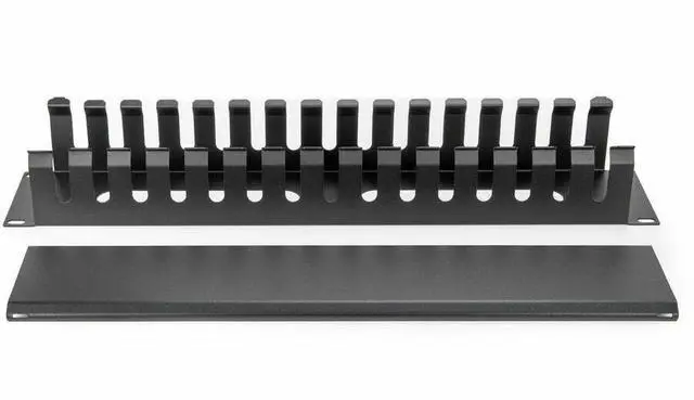 Alt view image 4 of 9 - 2U Horizontal Finger Duct Rack Cable Management Panel with Cover - Cable Management Panel - Black - 1 - 2U Rack Height - 19" Panel Width - Plastic, Steel