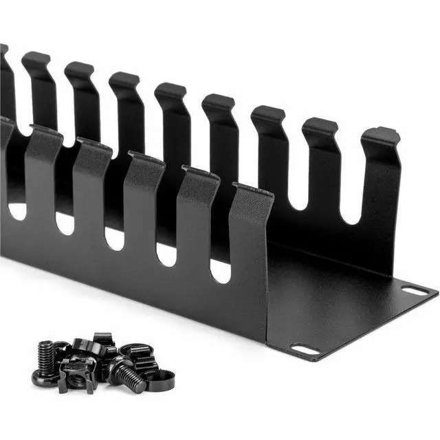 Alt view image 5 of 9 - 2U Horizontal Finger Duct Rack Cable Management Panel with Cover - Cable Management Panel - Black - 1 - 2U Rack Height - 19" Panel Width - Plastic, Steel
