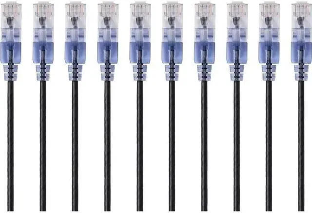 Alt view image 7 of 14 - Monoprice SlimRun Cat6A Ethernet Patch Cable - Network Internet Cord - RJ45, 550Mhz, UTP, Pure Bare Copper Wire, 10G, 30AWG, 5ft, Black, 10-Pack