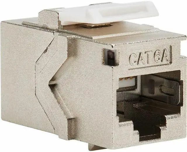 Main image of Tripp Lite Cat6a Shielded Snap-In Coupler (RJ45 F/F), TAA - 1 x RJ-45 Keystone Female - 1 x RJ-45 Keystone Female - Nickel Connector - Gold Contact - Silver - TAA Compliant