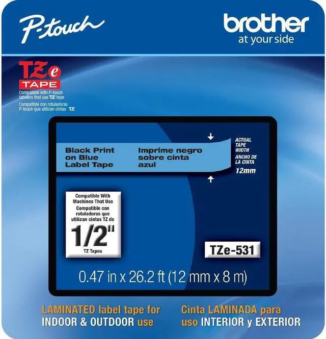 Alt view image 10 of 13 - Brother P-touch TZe-531CS Laminated Label Maker Tape 1/2" x 26-2/10' Black on Blue (TZe-531CS) TZE531CS