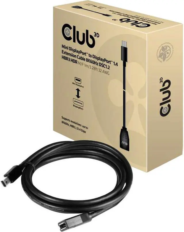 Alt view image 13 of 20 - Club3D Model CAC-1121 Mini DisplayPort to DisplayPort1.4 Extension Cable 8K60Hz DSC1.2 HBR3 HDR, M/F, 1m / 3.28 ft.