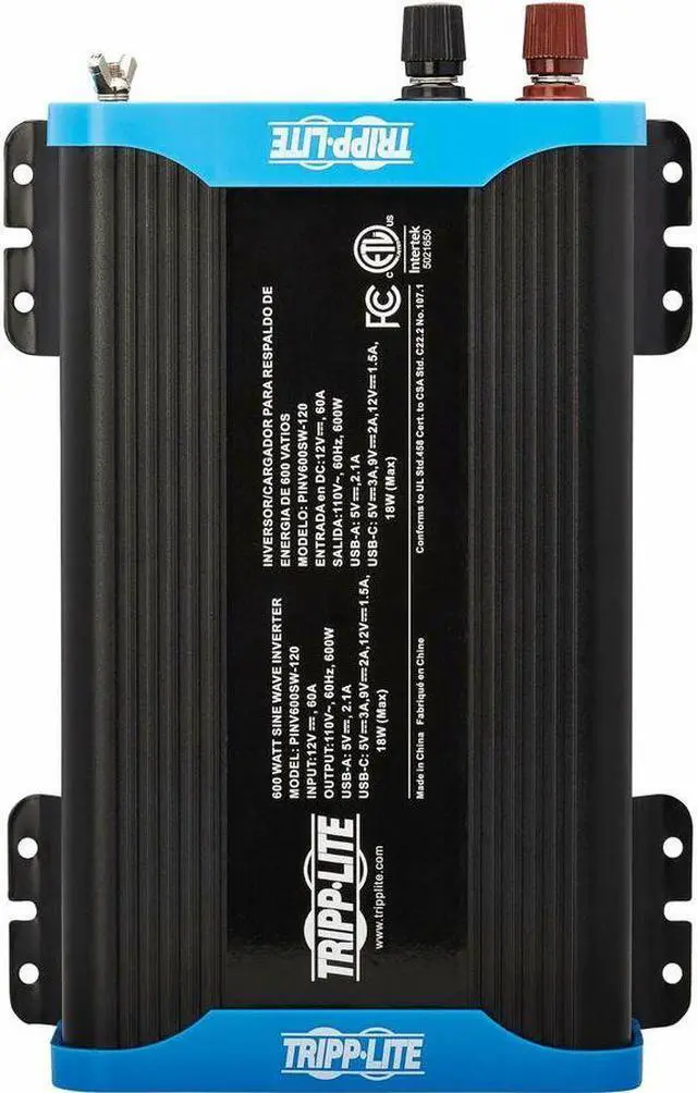 Alt view image 6 of 9 - Tripp Lite 2-Outlet 600W Light-Duty Compact Power Inverter PINV600SW120