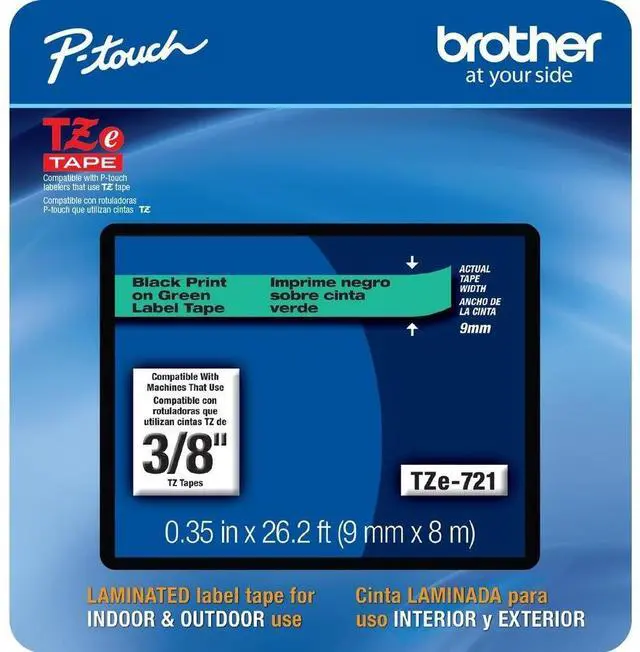 Alt view image 18 of 19 - Brother P-touch TZe-721CS Laminated Label Maker Tape 3/8" x 26-2/10' Black on Green (TZe-721CS) TZE721CS