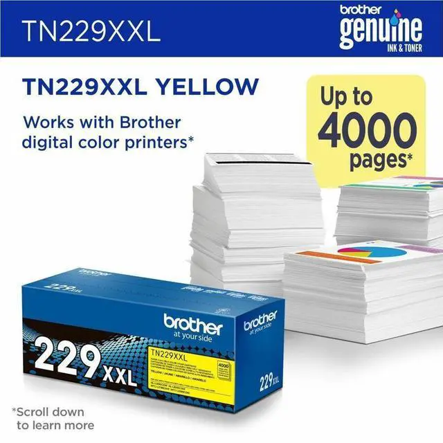 Alt view image 4 of 16 - Brother Genuine TN229XXLY Super High-yield Yellow Toner Cartridge