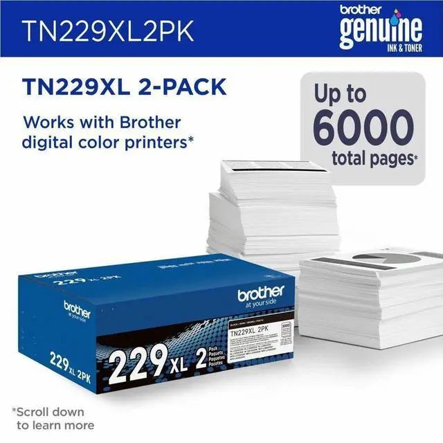 Alt view image 5 of 16 - Brother Genuine TN229XL2PK High-yield Black Toner Cartridge Twin-Pack