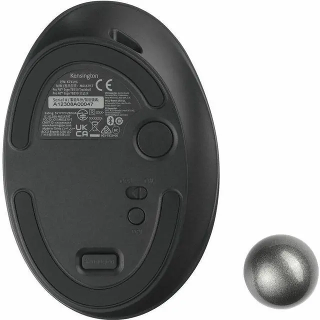 Alt view image 6 of 9 - Kensington Pro Fit TB550 Mouse - Optical - Wireless - Bluetooth - 2.40 GHz - Rechargeable - 1600 dpi - Trackball, Scroll Wheel - 7 Programmable Button(s)