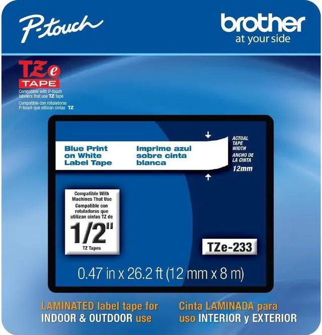 Alt view image 9 of 13 - Brother P-touch TZe-233CS Laminated Label Maker Tape 1/2" x 26-2/10' Blue on White (TZe-233CS) TZE233CS