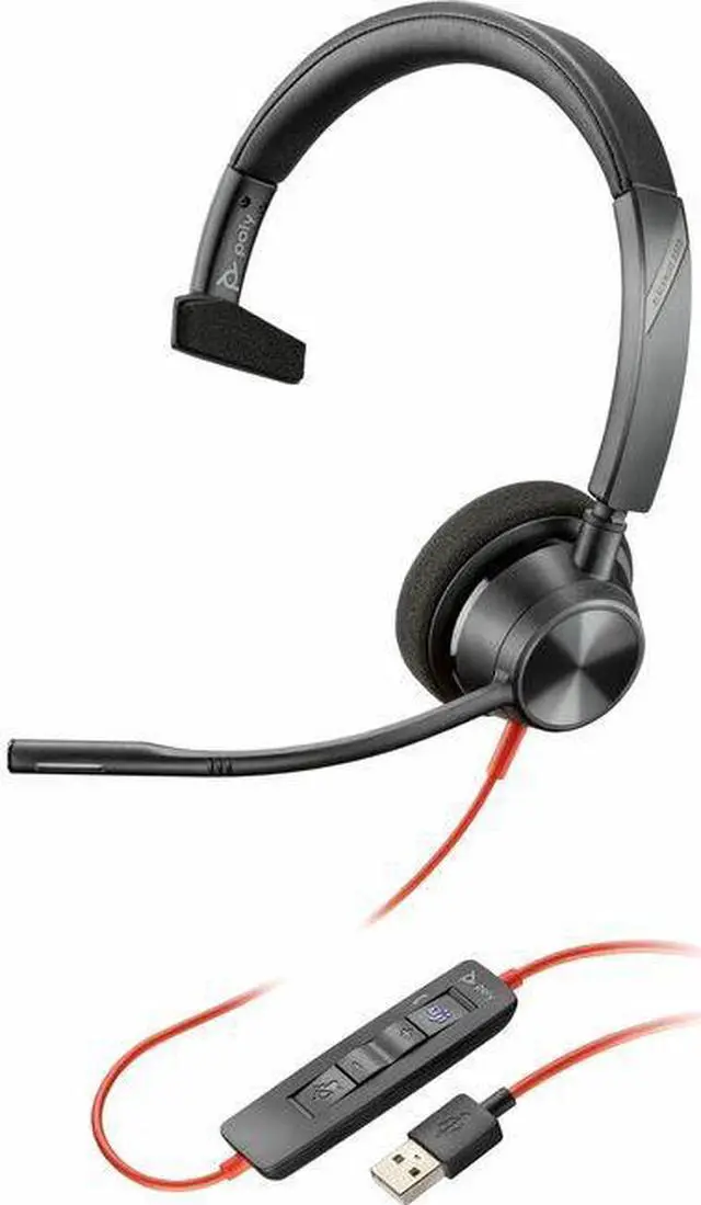 Main image of Poly Blackwire 3310 Microsoft Teams Certified USB-A Headset TAA - Mono - USB Type A, Mini-phone (3.5mm) - Wired - 32 Ohm - 20 Hz - 20 kHz - On-ear - Monaural - Ear-cup - 7.10 ft Cable - Omni-direction
