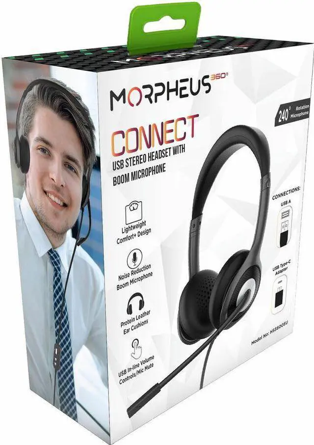 Alt view image 5 of 9 - Morpheus 360 Connect USB Stereo Headset with Boom Microphone - Noise Reduction Mic- Protein Leather Ear Cushions - in-Line Volume Controls - Mute Button - Black - HS5600SU
