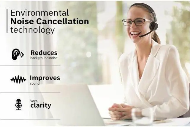 Alt view image 3 of 8 - CODi Bluetooth Wireless Dual Ear Stereo Headset w/ ENC Microphone - Stereo - Wireless - Bluetooth - Over-the-head - Binaural - Supra-aural - Noise Cancelling Microphone - Noise Canceling - Black
