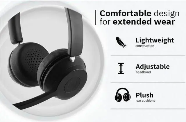 Alt view image 4 of 8 - CODi Bluetooth Wireless Dual Ear Stereo Headset w/ ENC Microphone - Stereo - Wireless - Bluetooth - Over-the-head - Binaural - Supra-aural - Noise Cancelling Microphone - Noise Canceling - Black