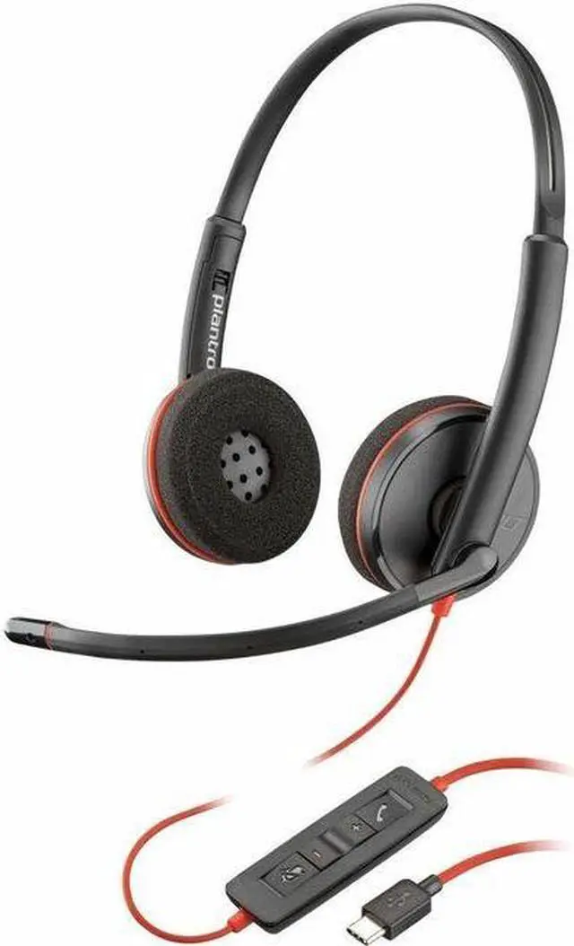 Main image of Poly Blackwire C3220 Headset - Stereo - USB Type C - Wired - 32 Ohm - 20 Hz - 20 kHz - Over-the-head, Over-the-ear - Binaural - Supra-aural - 5.20 ft Cable - Noise Cancelling Microphone - Black, Red