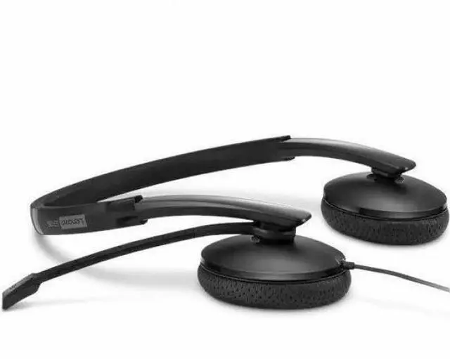 Alt view image 3 of 16 - Lenovo Wired VoIP Headset (UC) - Stereo - USB Type C - Wired - 2.2 Kilo Ohm - 20 Hz - 20 kHz - On-ear, Over-the-head - Binaural - Supra-aural - 5.86 ft Cable - Noise Cancelling Microphone - Black