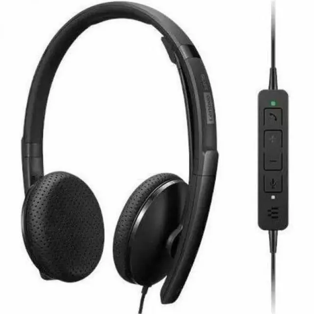 Alt view image 6 of 16 - Lenovo Wired VoIP Headset (UC) - Stereo - USB Type C - Wired - 2.2 Kilo Ohm - 20 Hz - 20 kHz - On-ear, Over-the-head - Binaural - Supra-aural - 5.86 ft Cable - Noise Cancelling Microphone - Black