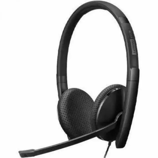 Alt view image 7 of 16 - Lenovo Wired VoIP Headset (UC) - Stereo - USB Type C - Wired - 2.2 Kilo Ohm - 20 Hz - 20 kHz - On-ear, Over-the-head - Binaural - Supra-aural - 5.86 ft Cable - Noise Cancelling Microphone - Black