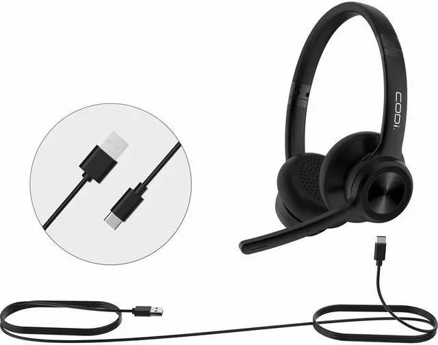 Alt view image 5 of 8 - CODi CLARO Wired Stereo Dual Ear Headset w/ AI ENC Microphone - Stereo - USB Type C - Wired - Over-the-head - Binaural - Supra-aural - Noise Cancelling Microphone - Black