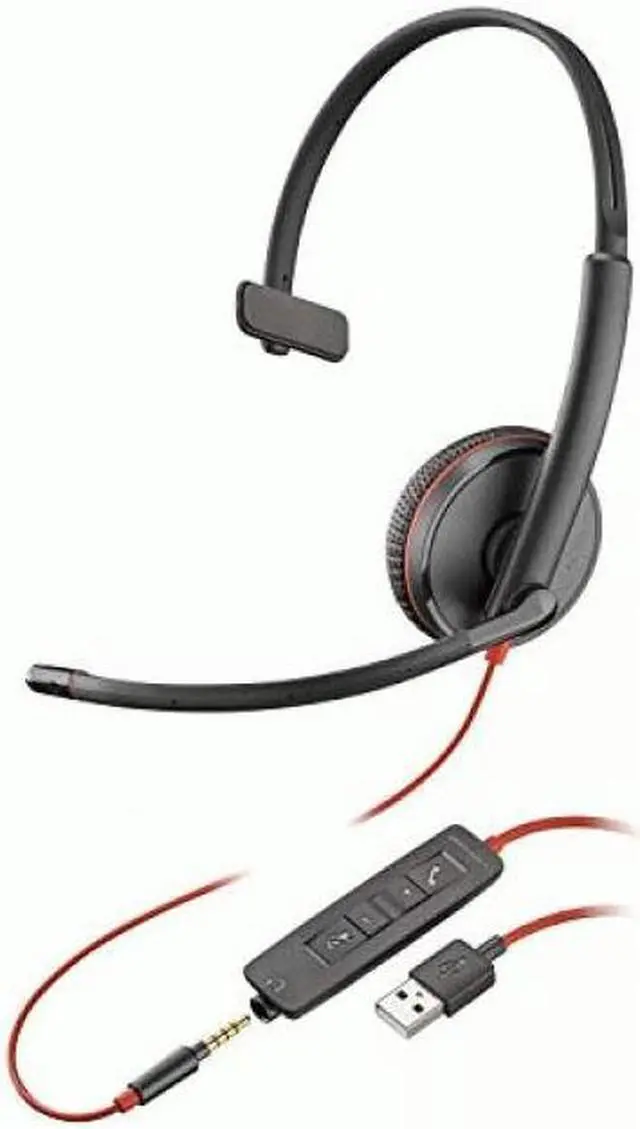 Main image of Poly Blackwire C3215 Headset - Mono - Mini-phone (3.5mm), USB Type A - Wired - 32 Ohm - 20 Hz - 20 kHz - Over-the-head, Over-the-ear - Monaural - Supra-aural - 7.40 ft Cable - Noise Cancelling Microph