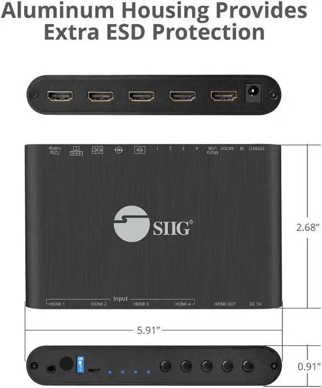 Alt view image 14 of 15 - SIIG - CE-H25R11-S1 - SIIG 4x1 HDMI Seamless Quad-Split Multi-Viewer Switcher - 1920 x 1080 - Full HD - 4 x 1 - 1 x HDMI