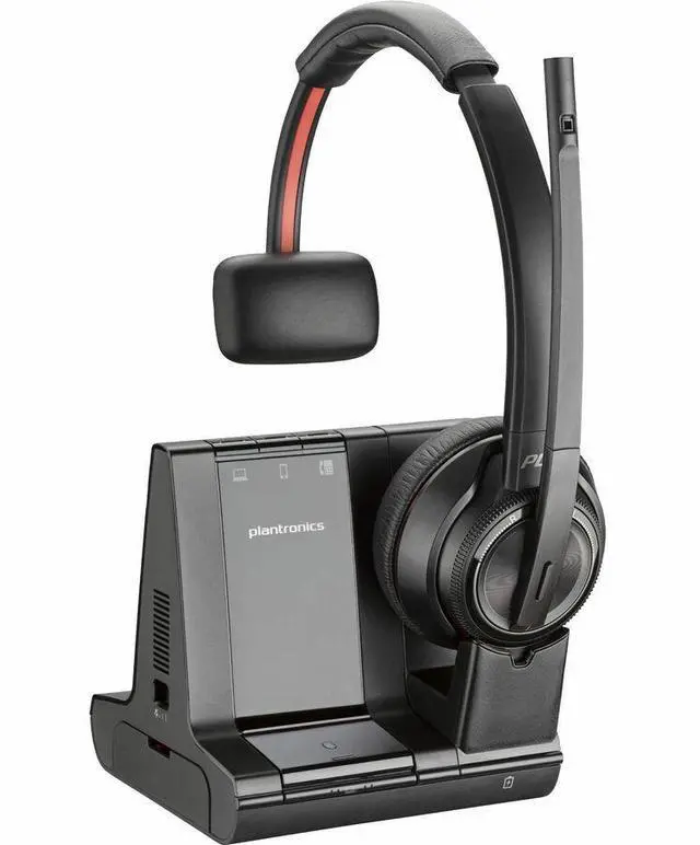 Alt view image 3 of 13 - HP Savi 8210 UC DECT 1920-1930 MHz USB-A Headset - Mono - Wireless - Bluetooth/DECT - 590.6 ft - 20 Hz - 20 kHz - On-ear, Over-the-head - Monaural - Ear-cup - Noise Cancelling, Omni-directional Microp