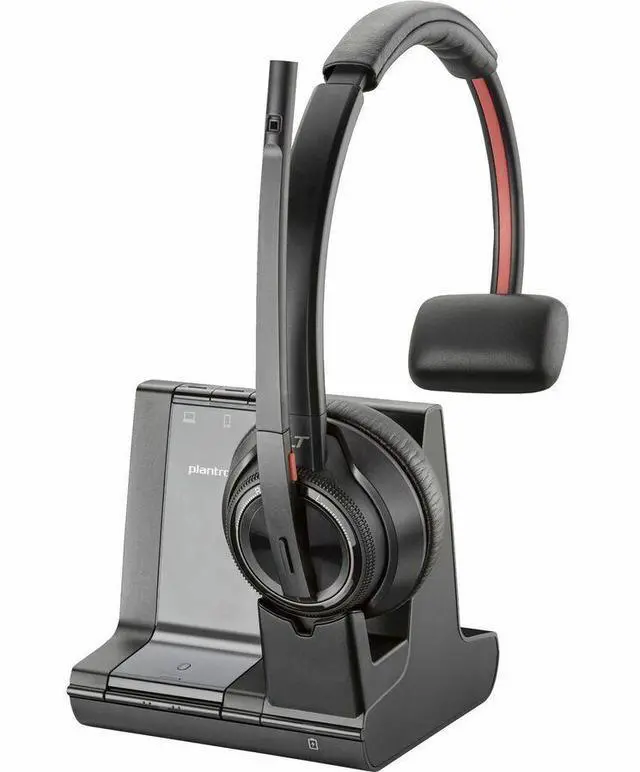 Alt view image 6 of 13 - HP Savi 8210 UC DECT 1920-1930 MHz USB-A Headset - Mono - Wireless - Bluetooth/DECT - 590.6 ft - 20 Hz - 20 kHz - On-ear, Over-the-head - Monaural - Ear-cup - Noise Cancelling, Omni-directional Microp