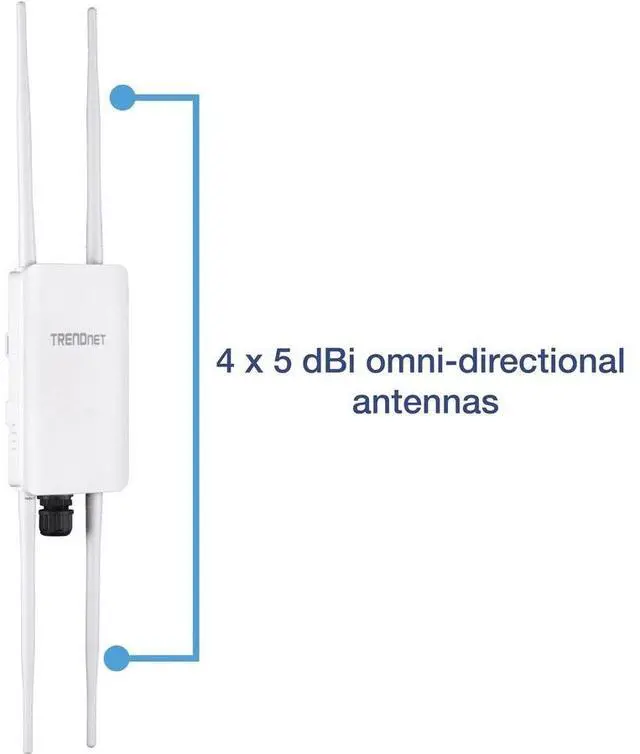 Alt view image 14 of 15 - TRENDnet 5 DBI Wireless AC1300 Outdoor PoE+ Omni-Directional Access Point, TEW-841APBO, 4 X 5 DBI Omni Directional Antennas, Point-to-Point & Point-to-Multi-Point WiFi Bridging, IEEE 802.3AT PoE+