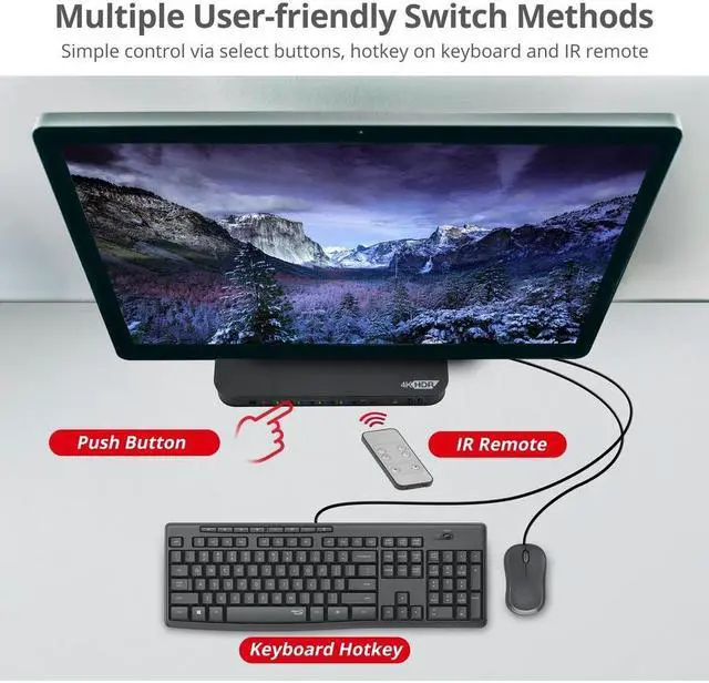 Alt view image 9 of 14 - SIIG 4-Port 4K KVM Switch HDMI with Remote Control, 1x HDMI Output, 2X USB 3.2 Type-A Ports, EDID Bypass, Compatible with Windows and Mac (CE-KV0F11-S1)