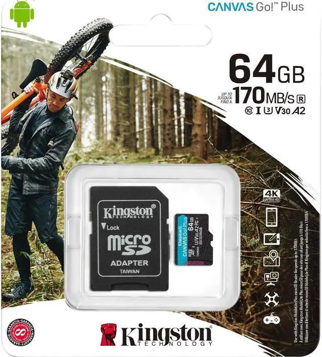 Alt view image 17 of 17 - Kingston Canvas Go! Plus 64 Gb Class 10/Uhs-I (U3) Microsdxc