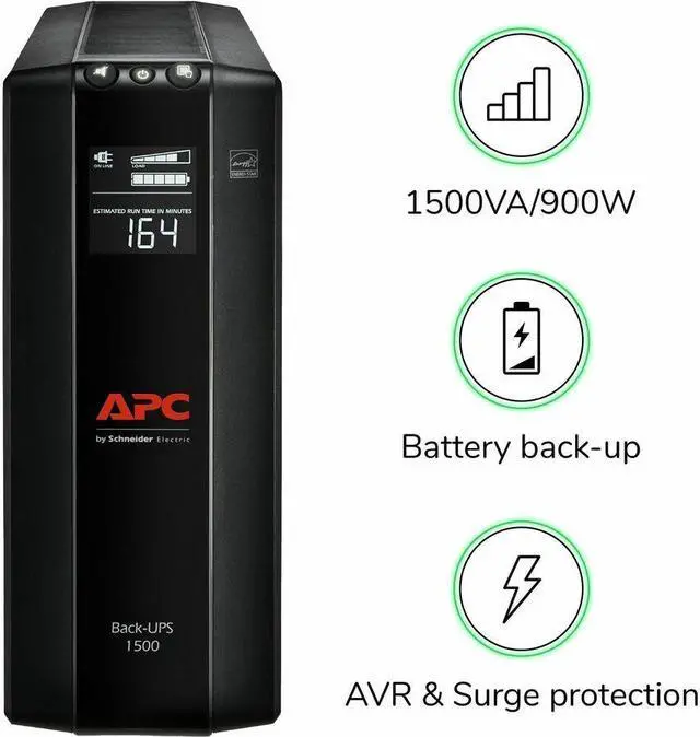 Alt view image 3 of 19 - APC by Schneider Electric Back UPS Pro BX1500M, Compact Tower, 1500VA, AVR, LCD, 120V