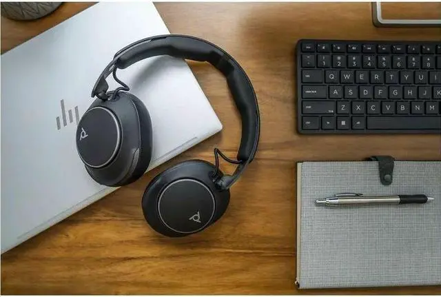 Alt view image 4 of 6 - Poly Voyager Surround 80 UC Headset - Stereo - Wireless - Bluetooth - 98 ft - 20 Hz - 16 kHz - Over-the-ear - Binaural - Circumaural - Noise Canceling - Black