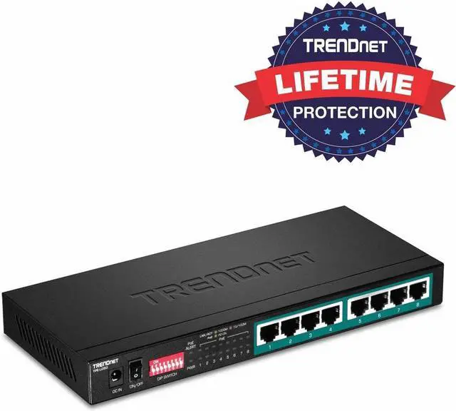 Alt view image 19 of 20 - TRENDnet 8-Port Gigabit Long Range Poe+ Switch, TPE-LG80,65W Poe Budget, Ethernet/Network Switch, Long-Range Poe+ Extends Range Up to 200M (656 ft.), 16 Gbps Switching Capacity, Lifetime Protection