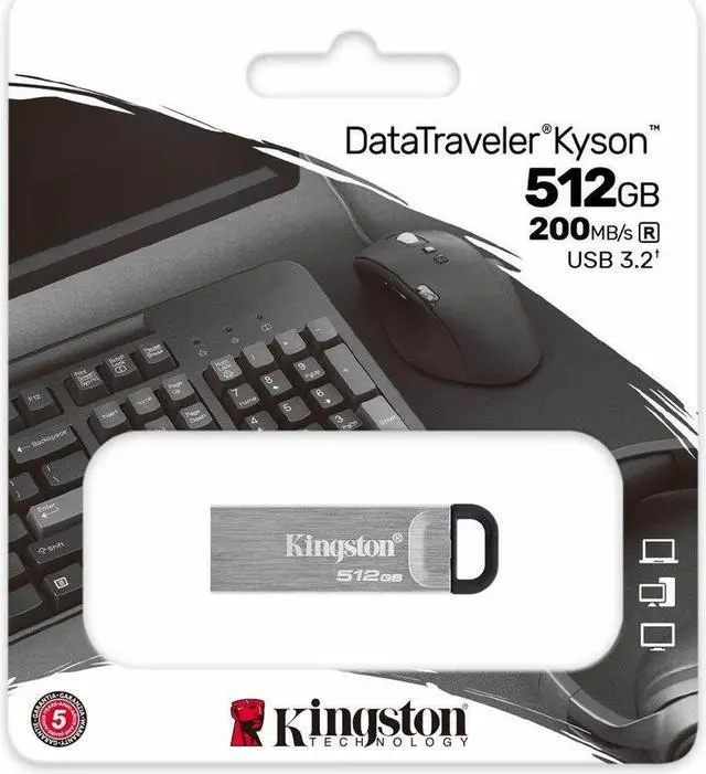 Alt view image 2 of 4 - Kingston DataTraveler Kyson USB 3.2 Gen 1 Flash Drive 512GB - Stylish Capless Metal Case