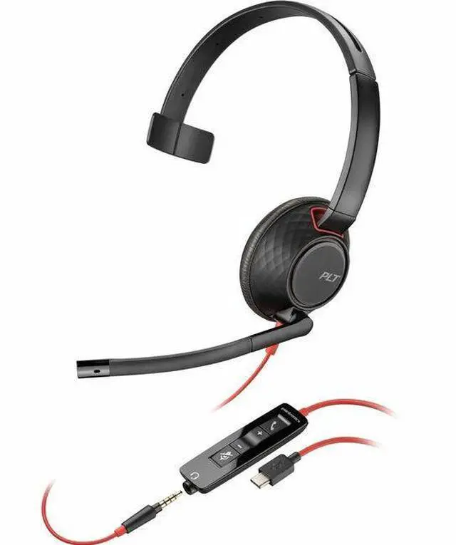 Main image of Poly Blackwire 5210 Monaural USB-C Headset + 3.5mm Plug + USB-C/A Adapter - Microsoft Teams Certification - Mono - USB Type C, Mini-phone (3.5mm) - Wired - 32 Ohm - On-ear - Monaural - Ear-cup - 7.10