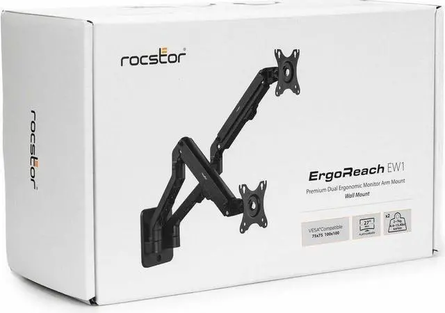 Alt view image 5 of 16 - Rocstor ErgoReach Mounting Arm for Monitor, Display - Black - Landscape/Portrait - 2 Display(s) Supported - 17" to 27" Screen Support - 15.40 lb Load Capacity - VESA Mount Compatible