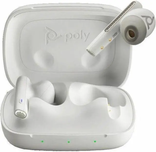 Alt view image 8 of 9 - HP Poly Voyager Free 60 UC M White Sand Earbuds+ BT700 USB-A Adapter + Model 7Y8L5AA