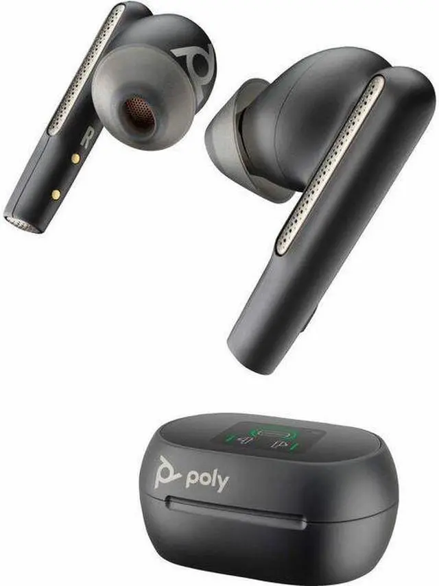 Alt view image 6 of 10 - Poly Voyager Free 60+ UC M Carbon Black Earbuds +BT700 USB-C Adapter +Touchscreen Charge Case (7Y8H0AA)