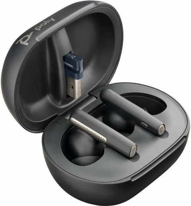 Alt view image 7 of 10 - Poly Voyager Free 60+ UC M Carbon Black Earbuds +BT700 USB-C Adapter +Touchscreen Charge Case (7Y8H0AA)
