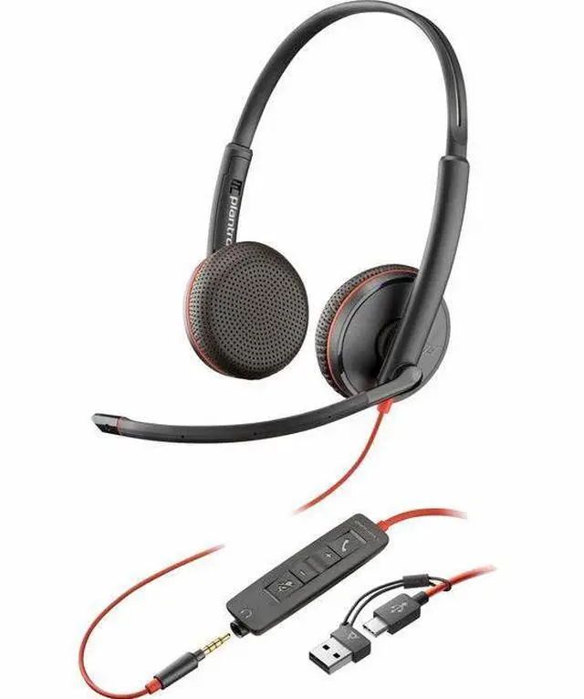 Main image of Poly Blackwire 3225 Stereo USB-C Headset + 3.5mm Plug + USB-C/A Adapter (Bulk) - Stereo - USB Type C, Mini-phone (3.5mm) - Wired - 32 Ohm - On-ear - Binaural - Ear-cup - 7.40 ft Cable - Omni-direction