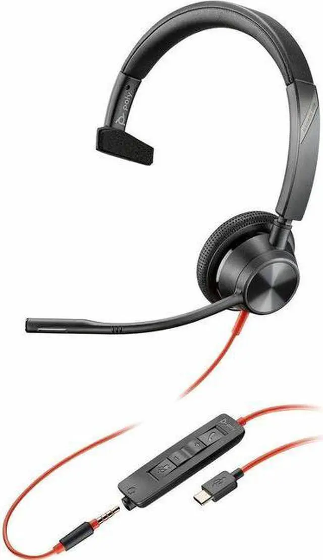 Main image of Poly Blackwire 3315 Monaural USB-C Headset +3.5mm Plug +USB-C/A Adapter - Mono - USB Type C, Mini-phone (3.5mm) - Wired - 32 Ohm - On-ear - Monaural - Ear-cup - 7 ft Cable - Omni-directional Microphon
