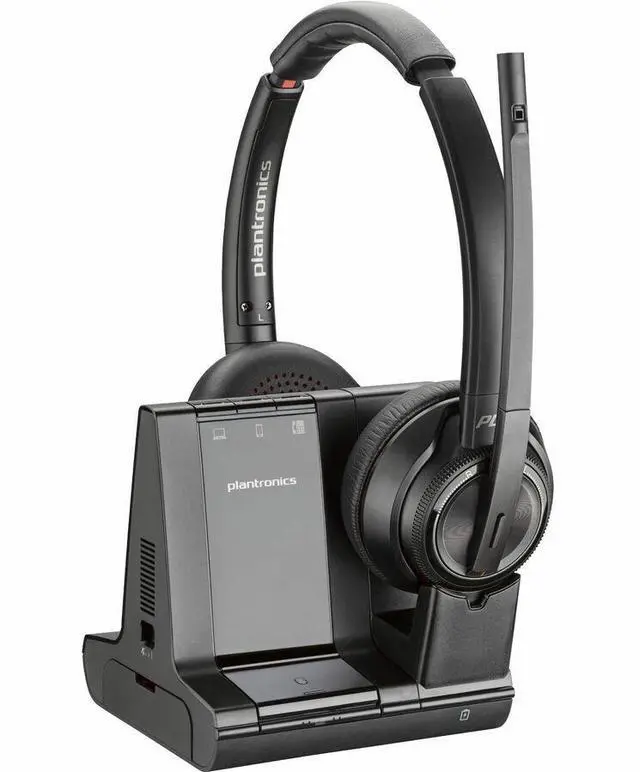 Alt view image 2 of 8 - Poly Savi 8200 Office 8220 Headset - Stereo - Wireless - Bluetooth/DECT 6.0 - 449.5 ft - 32 Ohm - 20 Hz - 20 kHz - Over-the-head - Binaural - Ear-cup - Noise Cancelling Microphone