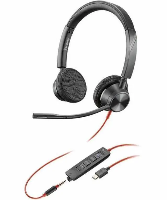 Main image of Poly Blackwire 3325 Headset - Microsoft Teams Certification - Stereo - USB Type C, Mini-phone (3.5mm) - Wired - 32 Ohm - On-ear - Binaural - Ear-cup - 7 ft Cable - Omni-directional Microphone - Black