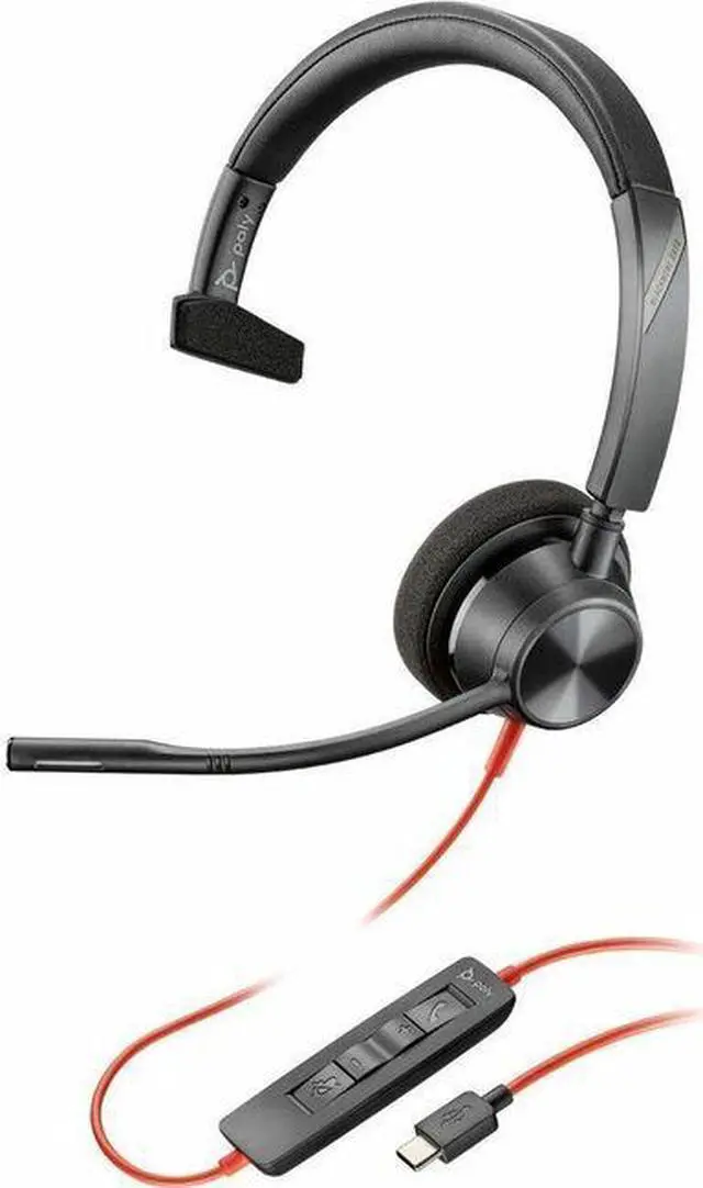 Main image of Poly Blackwire 3310 Monaural USB-C Headset +USBC/A Adapter - Mono - USB Type C, Mini-phone (3.5mm) - Wired - 32 Ohm - On-ear - Monaural - Ear-cup - 7 ft Cable - Omni-directional Microphone - Black
