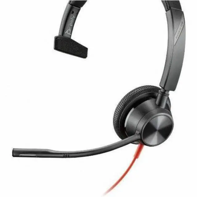 Alt view image 3 of 11 - Poly Blackwire 3310 Monaural USB-C Headset +USBC/A Adapter - Mono - USB Type C, Mini-phone (3.5mm) - Wired - 32 Ohm - On-ear - Monaural - Ear-cup - 7 ft Cable - Omni-directional Microphone - Black