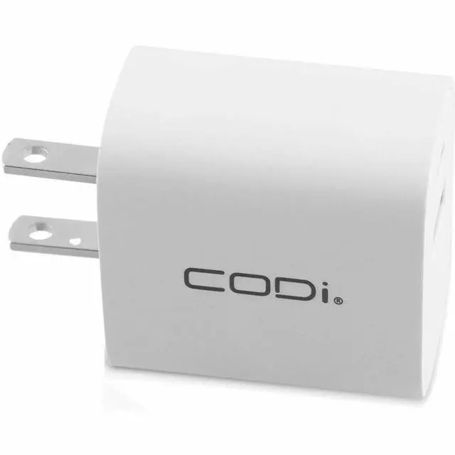 Alt view image 3 of 7 - Codi A01102 White 20W Dual Port Wall Charger, USB-C and USB-A Outputs
