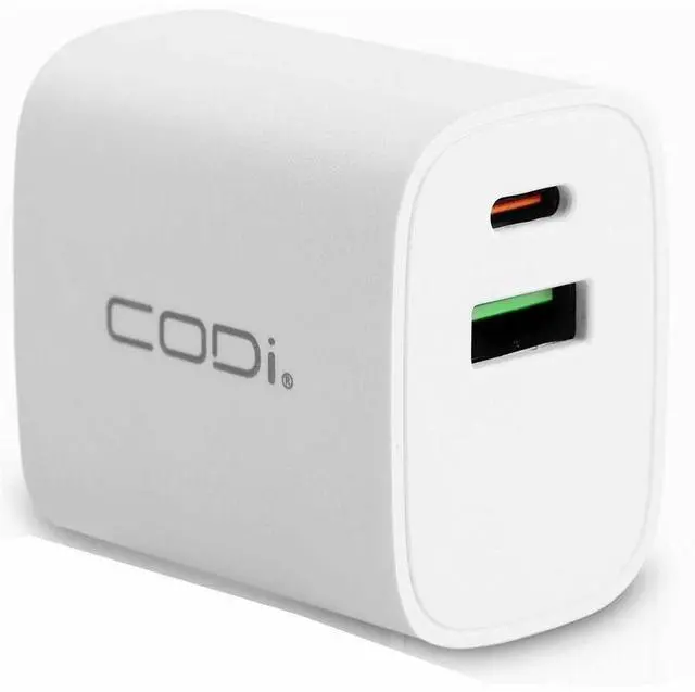 Alt view image 4 of 7 - Codi A01102 White 20W Dual Port Wall Charger, USB-C and USB-A Outputs
