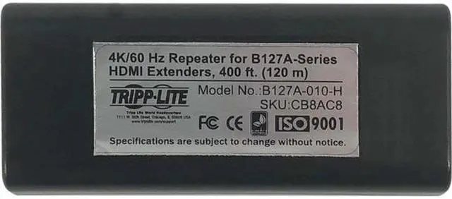 Alt view image 8 of 9 - Tripp Lite Over Cat6 Repeater for B127A Extenders 4K60Hz HDR PoC TAA B127A010H