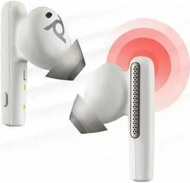 Alt view image 5 of 8 - Poly Voyager Free 60 UC White Sand Earbuds +BT700 USB-C Adapter +Basic Charge Case - Siri, Google Assistant - Stereo - True Wireless - Bluetooth - 98.4 ft - 20 Hz - 20 kHz - Earbud - Binaural - In-ear
