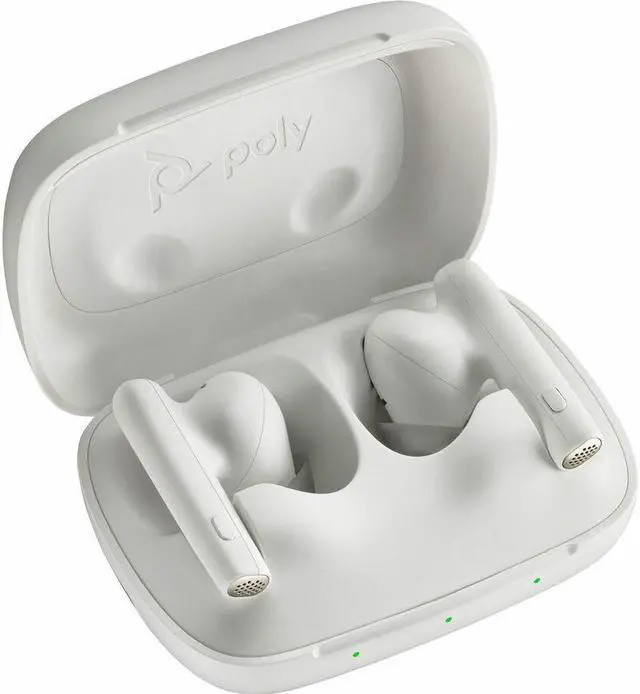 Alt view image 4 of 8 - Poly Voyager Free 60 UC White Sand Earbuds +BT700 USB-C Adapter +Basic Charge Case - Siri, Google Assistant - Stereo - True Wireless - Bluetooth - 98.4 ft - 20 Hz - 20 kHz - Earbud - Binaural - In-ear